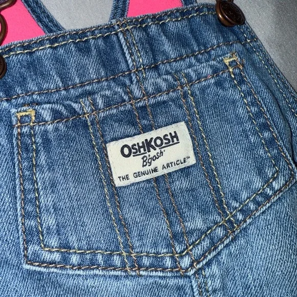 OshKosh B'gosh Girls' Blue Denim Overalls with Pink Bow Accent - Picture 3 of 5